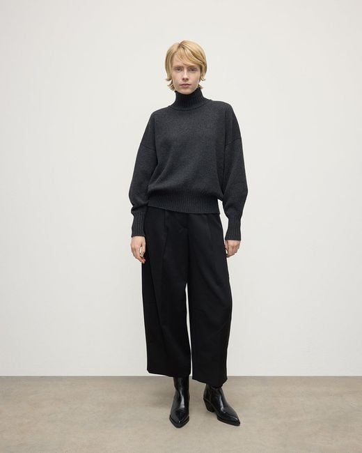 Johnstons Blue High Neck Charcoal Cashmere Jumper