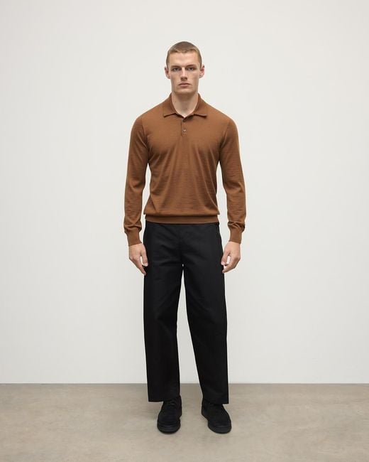Johnstons Natural Dark Camel Superfine Cashmere Polo Shirt for men