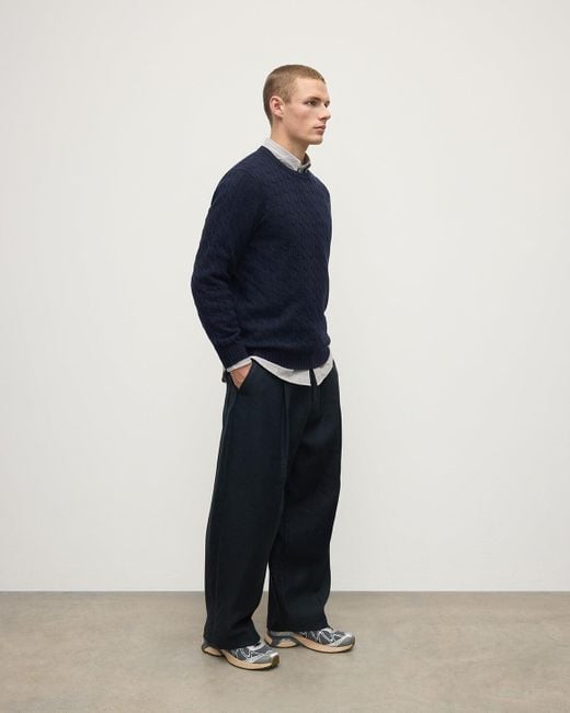 Johnstons Blue Cable Knit Dark Cashmere Jumper for men