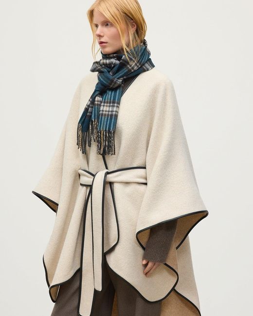Johnstons Natural Cream Belted Cape With Leather Binding