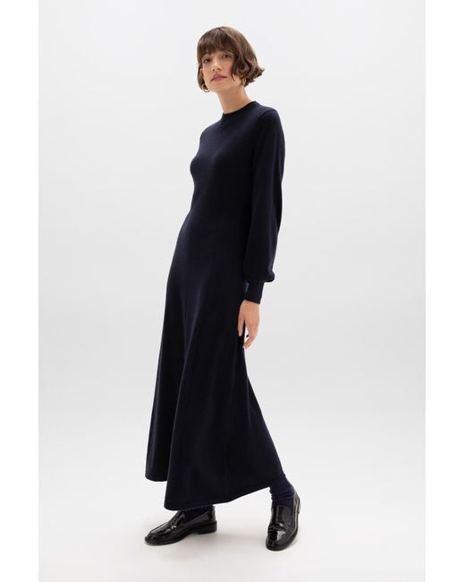 Johnstons Blue Fit & Flare Cashmere Dress