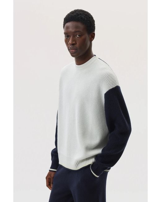 Johnstons Gray Colour Block Relaxed Cashmere Jumper for men