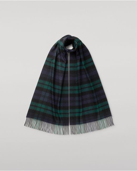Johnstons Blue Wide Watch Tartan Cashmere Scarf