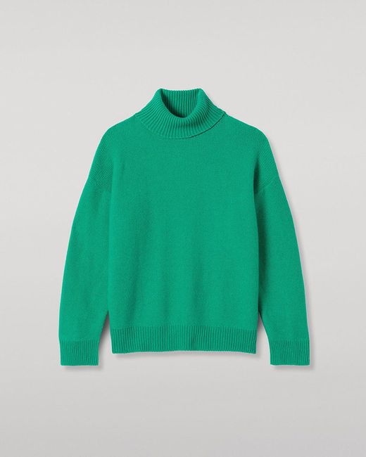 Johnstons Green Maggie Reverse Stitch Roll Neck Cashmere Jumper