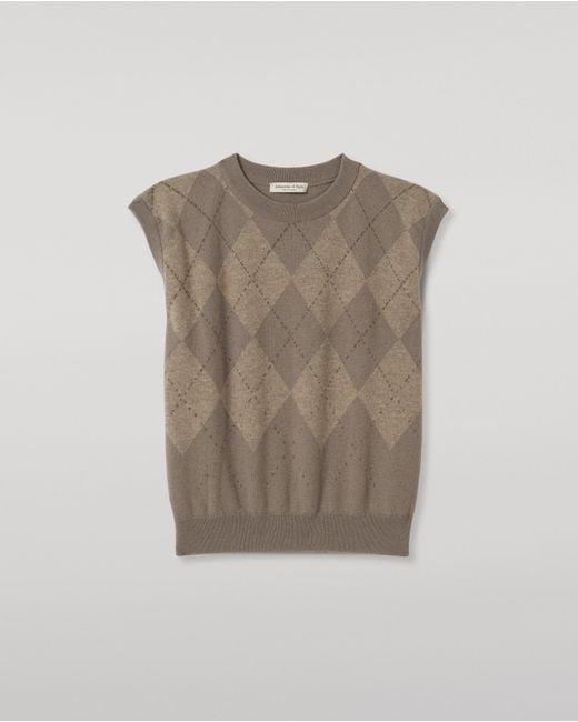 Johnstons White Clan Argyle Cashmere Tank