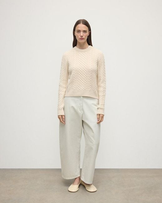 Johnstons White Aran Cable Cashmere Jumper