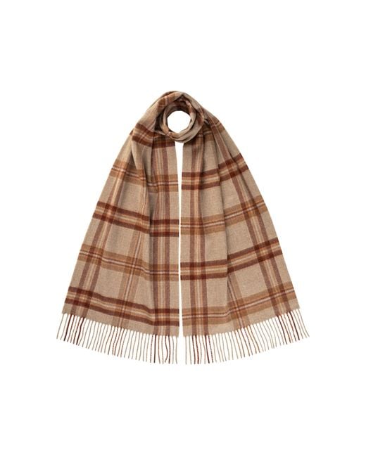 Johnstons Brown Wide Cashmere Tweed Scarf