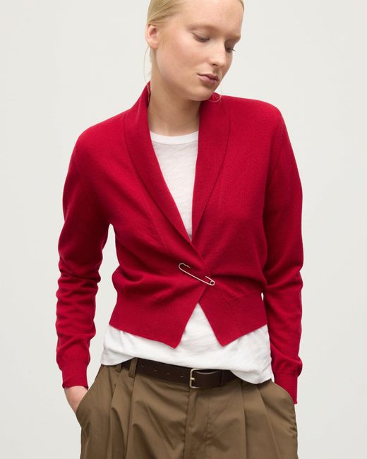 Johnstons Red Crathie Shawl Cashmere Cardigan