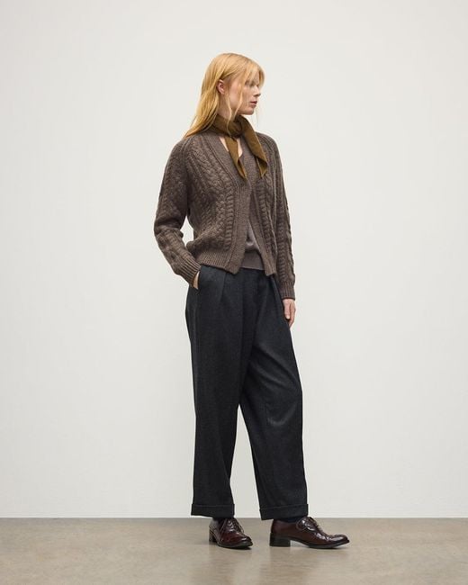 Johnstons Brown Mabel Aran Cable Cardigan
