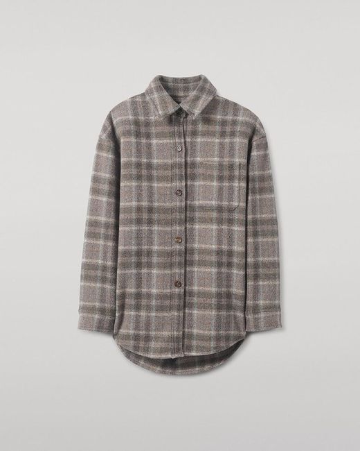Johnstons White Slate Tweed Check Oversized Shirt