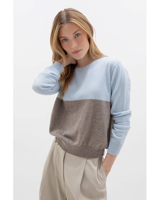 Johnstons Blue Colour Block Cropped Cashmere Sweater