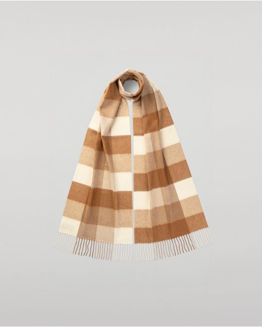 Johnstons Natural Block Check Cashmere & Vicuña Scarf