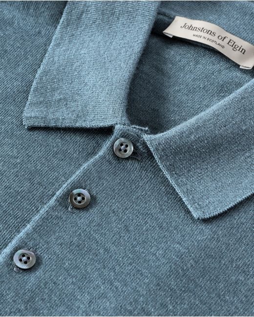 Johnstons White Fin Superfine Cashmere Polo Shirt for men