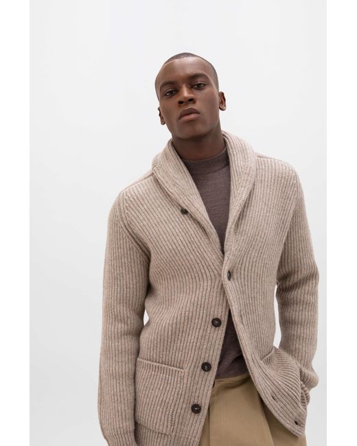 Johnstons Brown Ribbed Shawl Collar Cashmere Cardigan for men