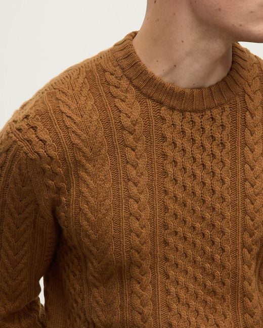 Johnstons Natural Aran Cable Dark Camel Cashmere Jumper for men
