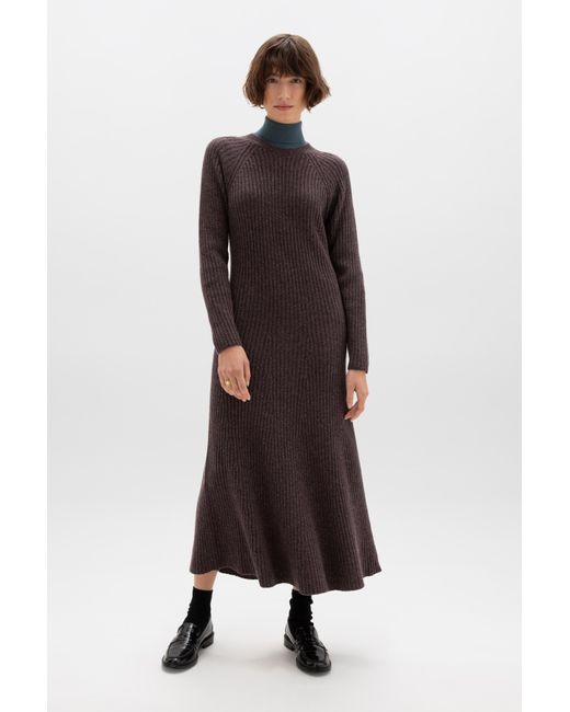 Johnstons Brown Ribbed Cashmere Dress