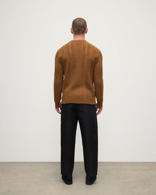 Johnstons Natural Aran Cable Dark Camel Cashmere Jumper for men