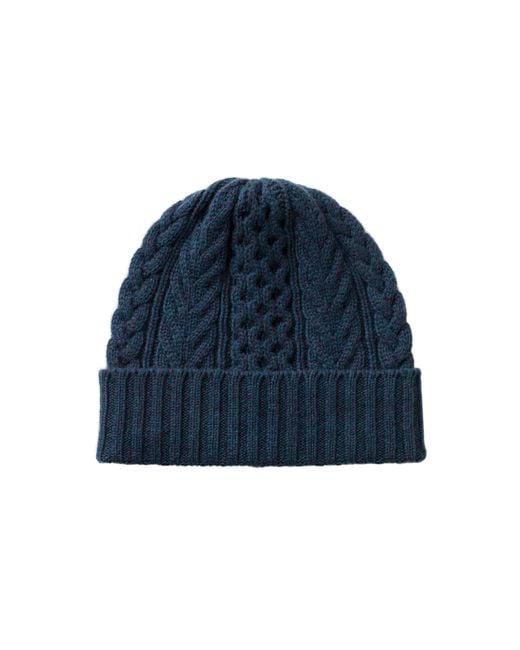 Johnstons Blue Aran Cable Cashmere Beanie