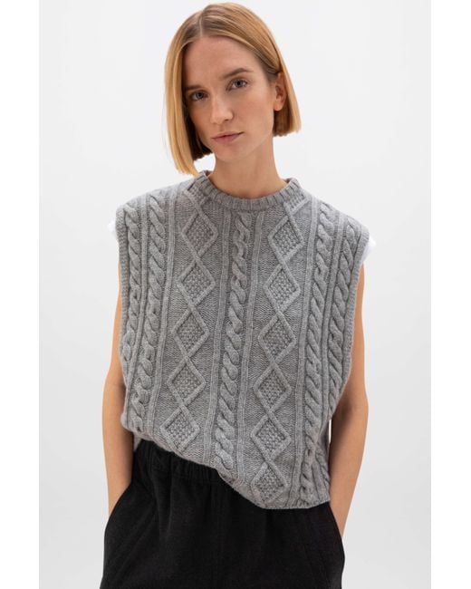 Johnstons Gray Oversized Aran Light Cable Cashmere Tank