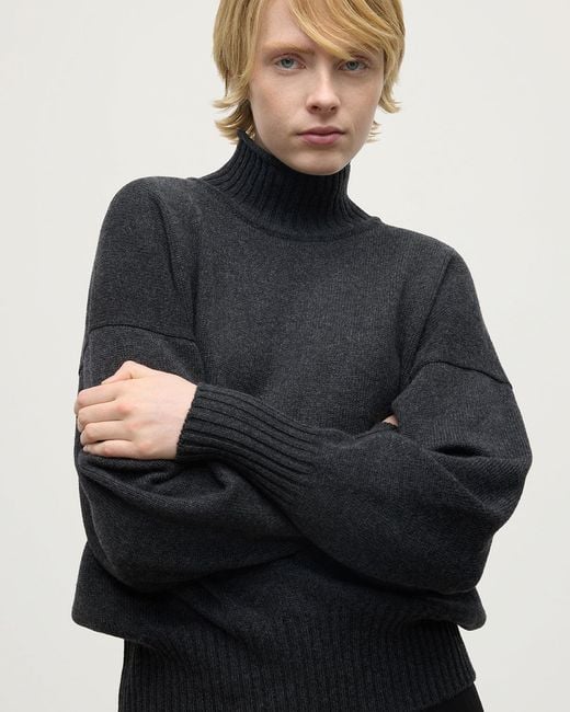 Johnstons Blue High Neck Charcoal Cashmere Jumper