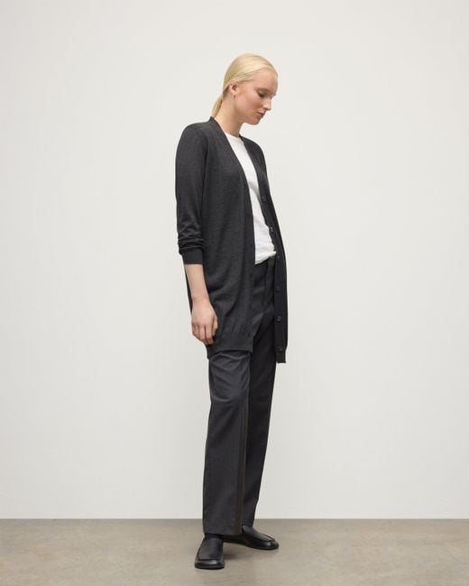 Johnstons White Elise Dark Long Superfine Cashmere Cardigan