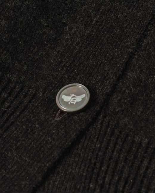 Johnstons Black Wild Thistle Intarsia Dark Cashmere Cardigan