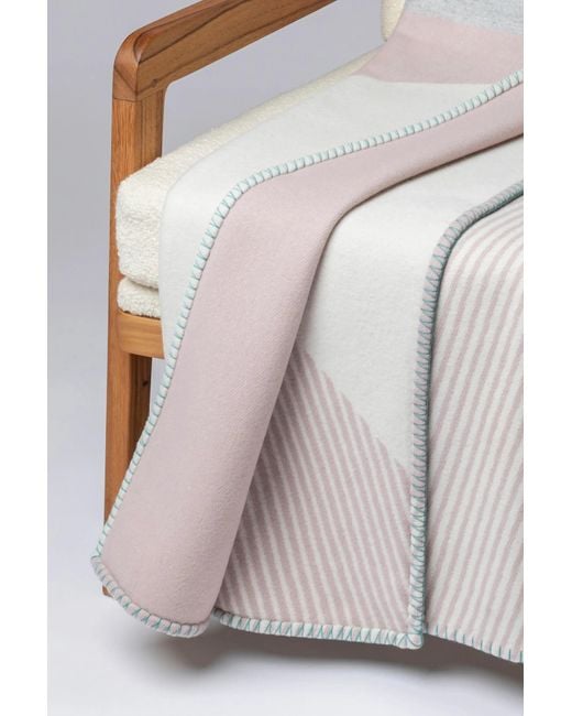 Johnstons Blue Blanket Stitched Geometric Throw