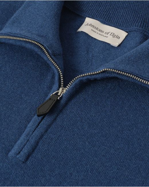 Johnstons Blue Reuben Cashmere Zip Neck Jumper for men