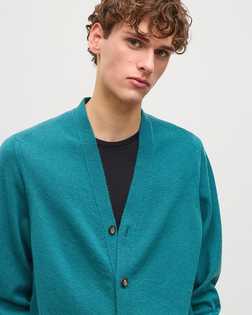 Johnstons Blue Rory Classic Cashmere Cardigan for men