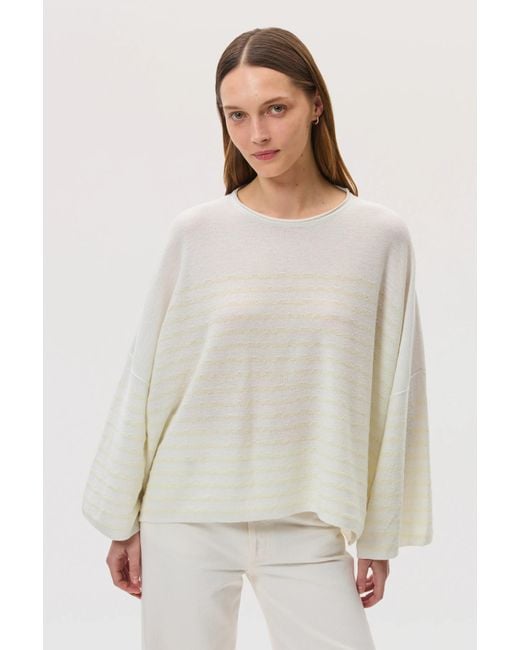 Johnstons White Relaxed Featherlight Cashmere Stripe Jumper