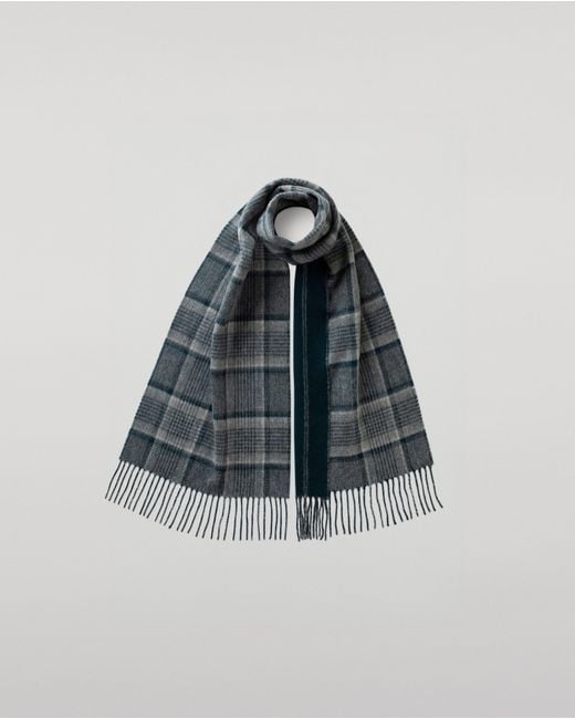 Johnstons Blue Reversible Pinstripe Cashmere Scarf