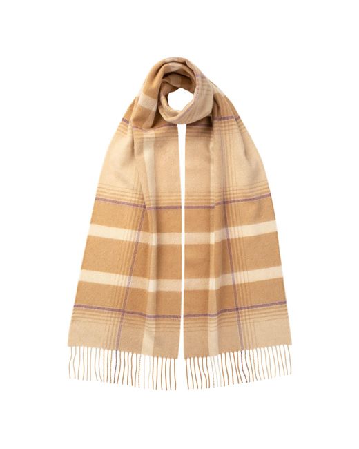 Johnstons Natural Asymmetric Check Cashmere Scarf