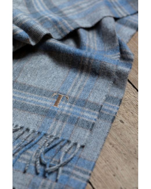 Johnstons Blue Wide Cashmere Tweed Scarf