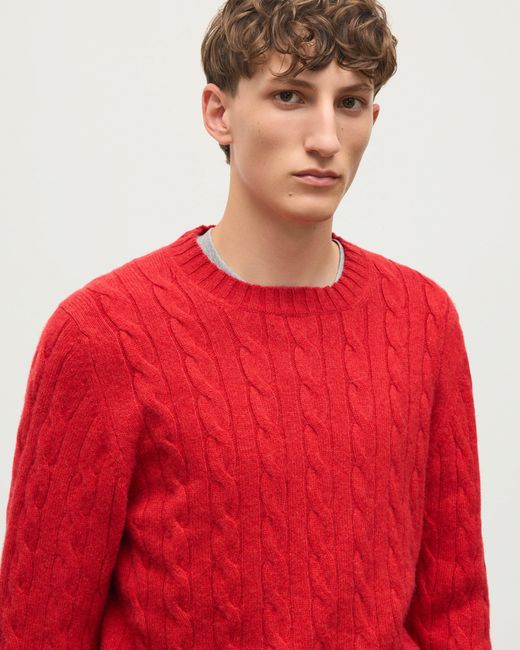 Johnstons Red Calder Cable Cashmere Jumper