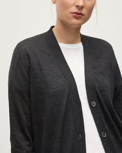 Johnstons White Elise Dark Long Superfine Cashmere Cardigan