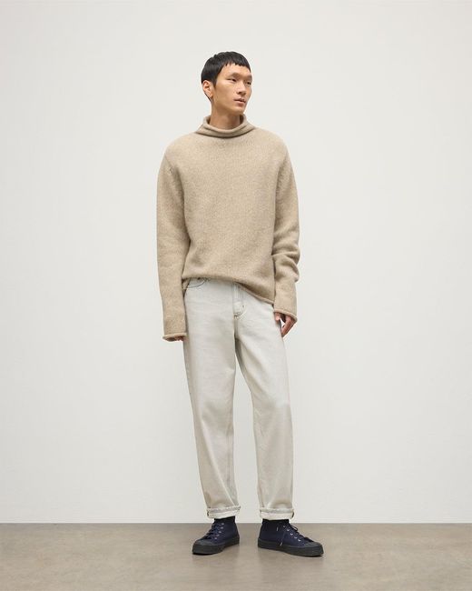 Johnstons White Kester Natural Marl Cashmere Funnel Neck Jumper for men