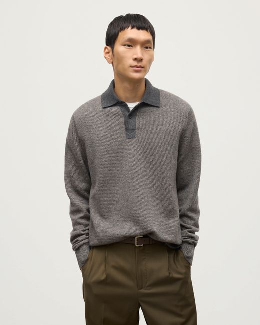 Johnstons Gray Tweel & Cashmere Rugby Shirt for men