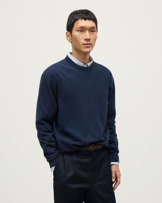 Johnstons Blue Rory Classic Cashmere Crew Jumper for men