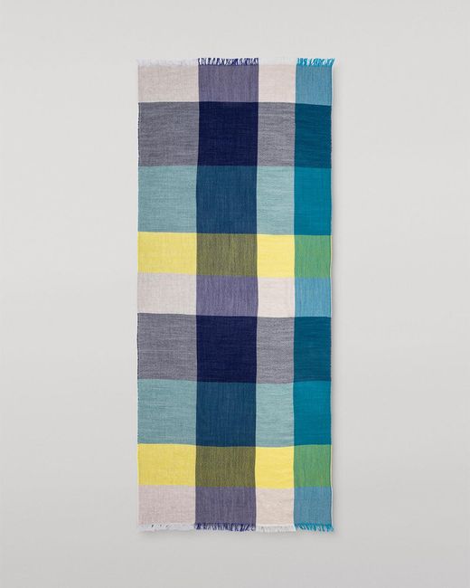 Johnstons Blue Ethie & Lime Wool Scarf