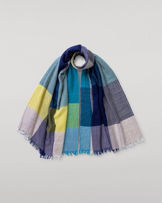 Johnstons Blue Ethie & Lime Wool Scarf