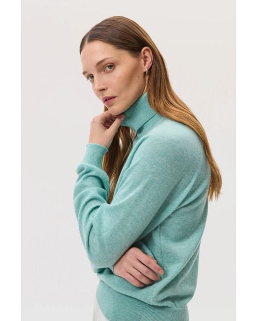 Johnstons Blue Classic Cashmere Roll Neck Jumper