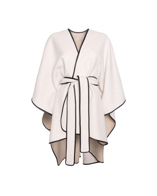 Johnstons Natural Belted Cashmere Cape With Leather Binding