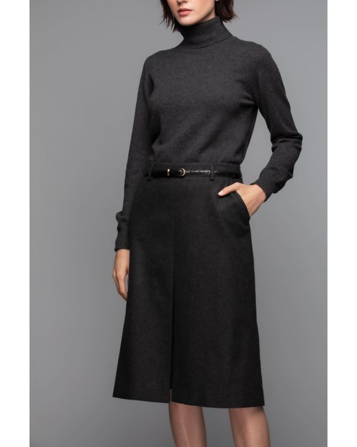 Johnstons Black Merino & Cashmere Mid Box Pleat Skirt