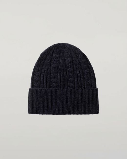 Johnstons Blue Cable & Rib Dark Cashmere Beanie