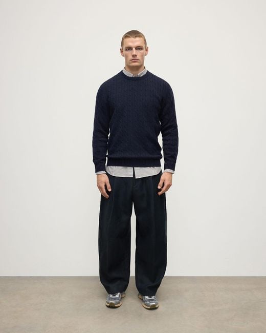 Johnstons Blue Cable Knit Dark Cashmere Jumper for men