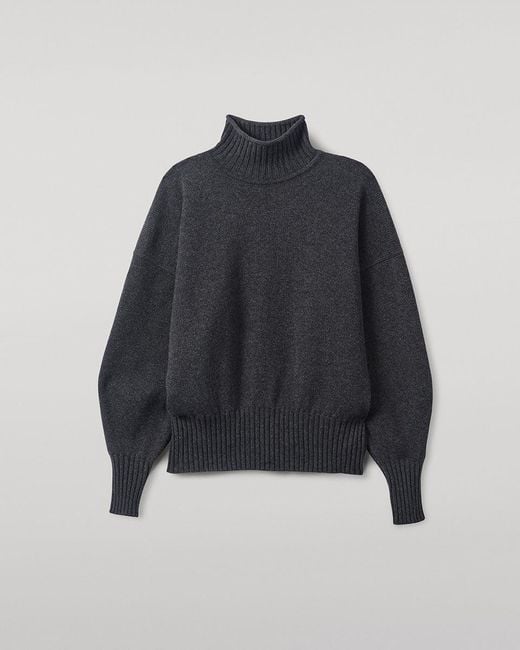 Johnstons Blue High Neck Charcoal Cashmere Jumper