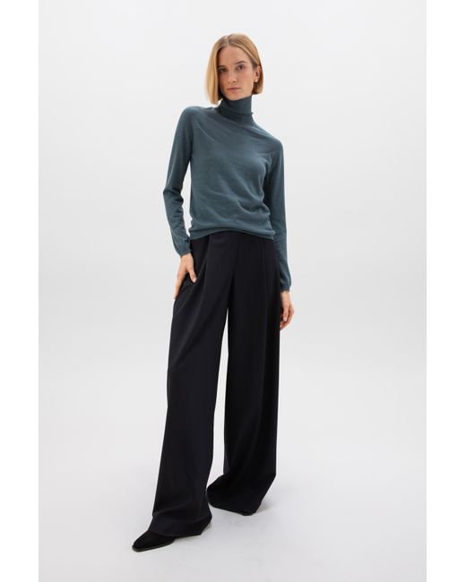 Johnstons Blue Superfine Cashmere Roll Neck