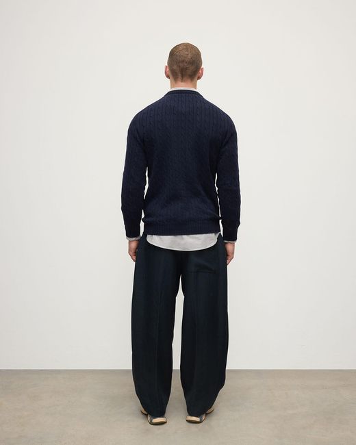 Johnstons Blue Cable Knit Dark Cashmere Jumper for men