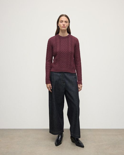 Johnstons Red Aran Cable Cashmere Jumper