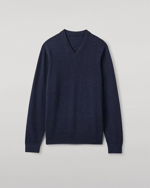 Johnstons Blue Rory Classic Cashmere V-Neck Jumper for men